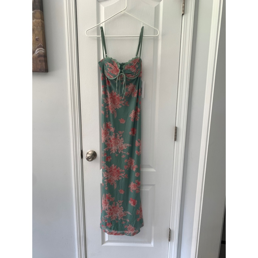 Saints & Secrets Sage Green Pink Floral Mesh Bustier Midi Dress NWT Small